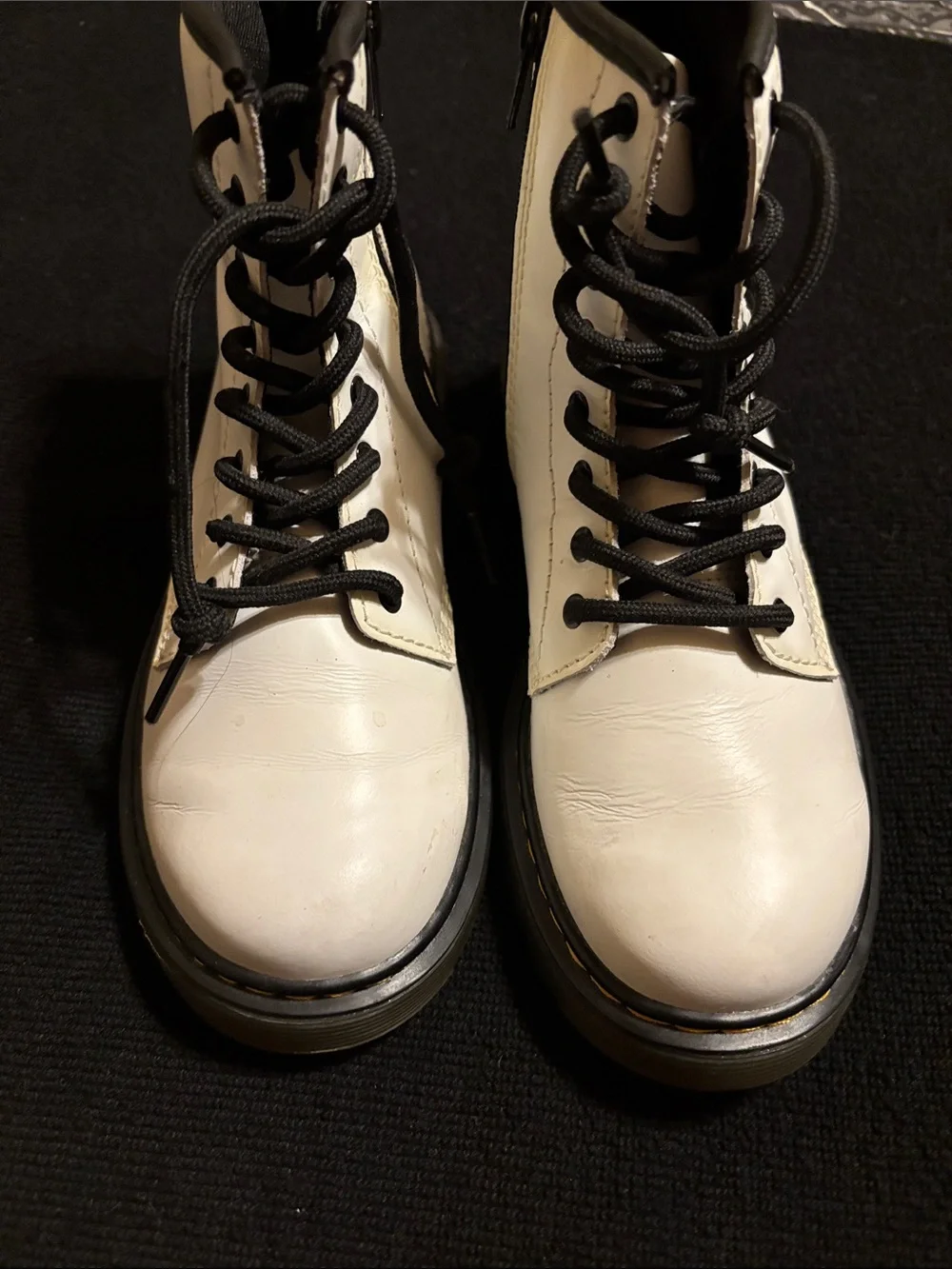 Dr. Martens White Leather Lace-Up Boots with Black Laces